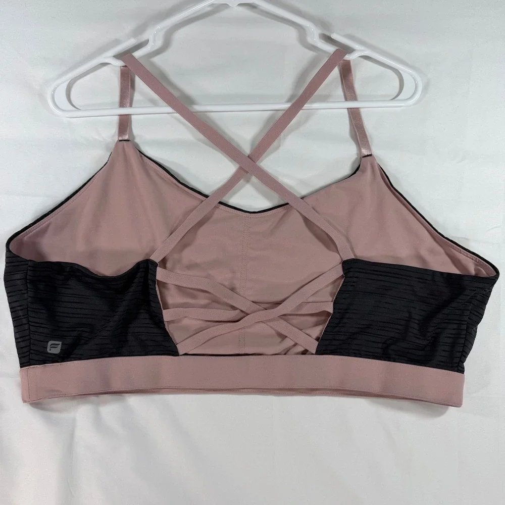 Fabletics Womens 3X Strappy Back‎ Sports Bra Black Mauve Textured